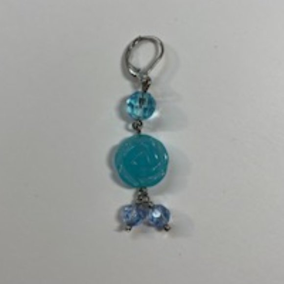 NWT Cookie Lee Turquoise Rosette and Crystal Bead Dangle Earrings - Picture 2 of 4